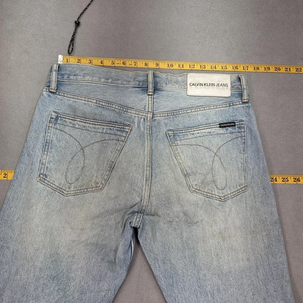 Calvin Klein‎ Selvedge Jeans Mens Blue Light Dirty Wash Straight Leg Fits 34x32